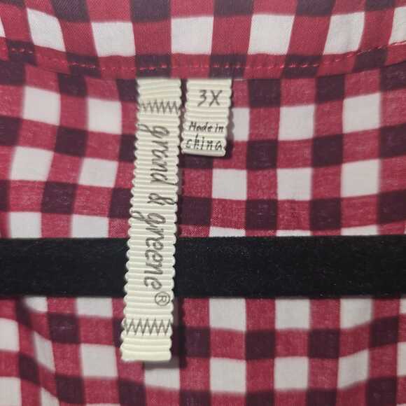 Red White Gingham Tunic Top Size 3X Plus Size V-Neck Popover Blouse Rayon - Picture 8 of 9